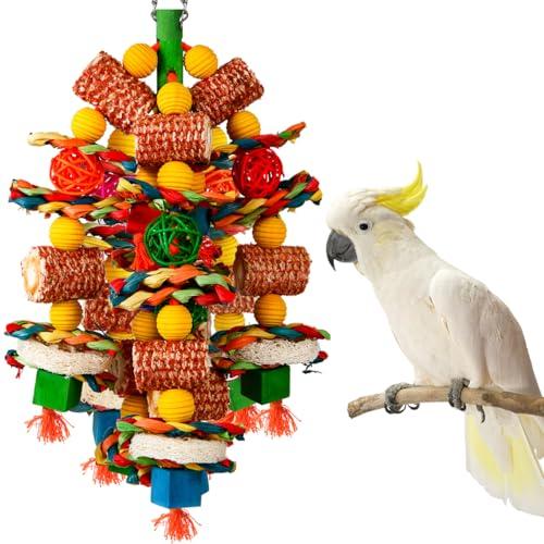 Giocattoli per uccelli, giocattoli per grandi uccelli, pannocchia di mais naturale e fette di luffa, giocattoli da masticare per pappagalli grigi africani, ara, cacatua, pappagalli amazzonici e altri