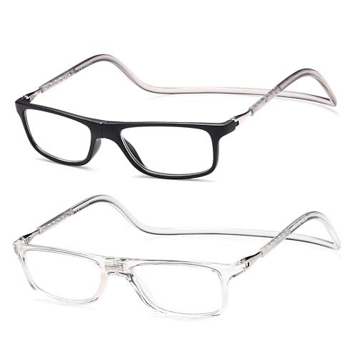 NEW VISION 2 Pack Occhiali Da Lettura con Calamita, Occhiali con Calamita Da Vista NV2904, Occhiali Calamitati Da Collo, Occhiali Lettura Calamita per Uomo e Donna (Tn, 2, x)