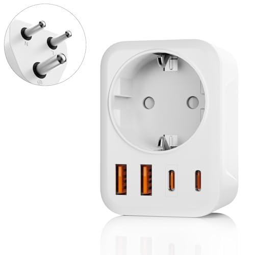 Adattatore da Viaggio India, Adattatore 5 in 1 Sri Lanka con 1 CA e 2 USB-C e 2 USB-A (3,4 A), Spina da Viaggio a 3 pin Tipo D per India, Sri Lanka, Bangladesh, Iraq, Nepal, Nigeria tipo D