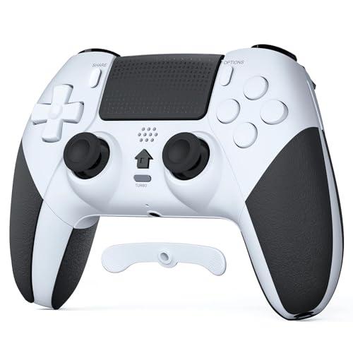 LATEC Controller per PS4 con Bluetooth, Controller Wireless PS4 con 2 Pulsanti Macro Programmabili, Sensore Giroscopico a 6 Assi, Doppia Vibrazione, Touchpad, Bianco