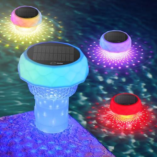 Luce per piscina solare – LED RGB con telecomando RF, contenitore per pastiglie di cloro, luce galleggiante impermeabile IP68 per piscina, giardino e decorazioni esterne