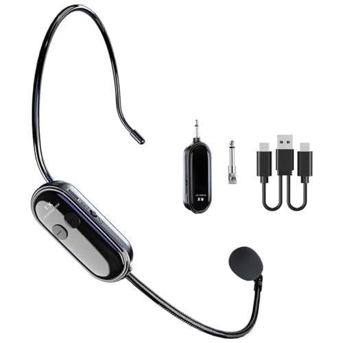 Microfono Wireless Professionale Microfono Archetto Wireless Auricolare/a Mano 2 in 1, Wireless Microfono Ricaricabile Spina Jack da 6,35mm e 3,5mm per Altoparlanti, Amplificatore Vocale, Sistema PA