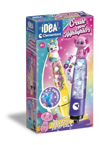 Clementoni Idea - Create Your Highlighters: Trendy Animals, Laboratorio degli Evidenziatori Personalizzati, Kit Creativo per Bambini 6+ Anni, con 2 Evidenziatori Personalizzabili con Accessori, 18874