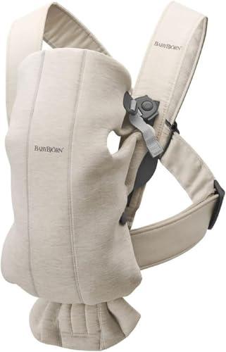 BabyBjörn Marsupio Mini - Jersey 3D, Beige chiaro, Da 0 a 12 mesi, Min 3,2 kg - max 11 kg, 3 possizioni, Ergonomico