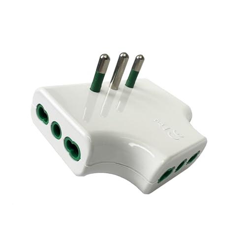 Fanton Adattatore salvaspazio da spina grande 16A a 3 spine bipasso 10A/16A, colore bianco