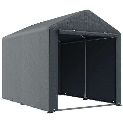 Outsunny Garage Moto per Esterno Portaoggetti Anti UV con Ingresso a Zip, Tenda Garage per Biciclette e Attrezzi in Metallo Zincato e Tessuto PE, 160x218x172 cm, Grigio Scuro