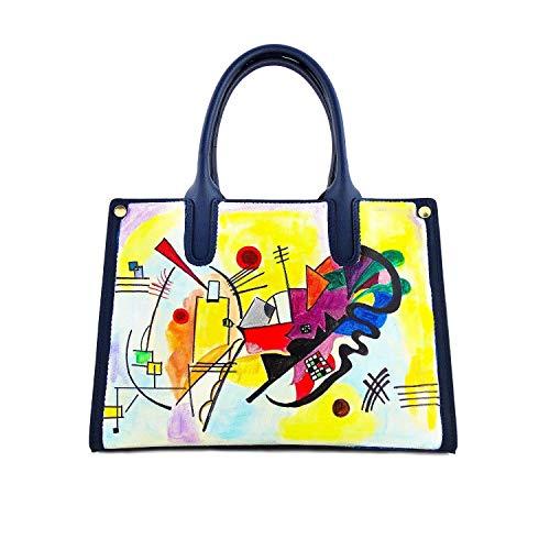 Borsa in Pelle Dipinta a Mano – BLU, GIALLO, ROSSO DI KANDINSKIJ – a Mano, a Tracolla, Borsa Donna, Idea Regalo, Arte Lisanti, Artigianato Italiano, Made In Italy, Vera Pelle, Tote Bag