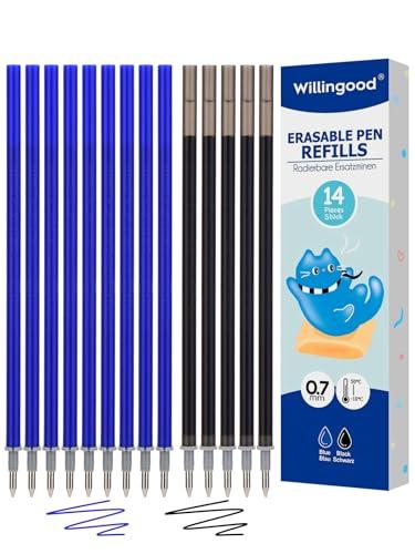 Refill per Penna Gel Cancellabile,compatibili con Legami [9 blu e 5 nero, confezione da 14 pezzi] Altezza 13 cm, Inchiostro Termosensibile, Punta 0,7 mm, Particolarmente adatto per la scuola