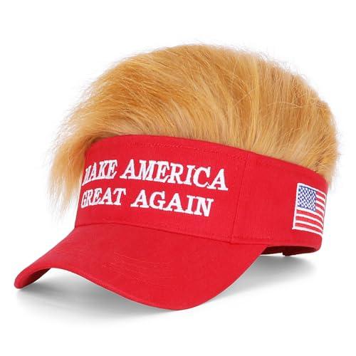 Trump 2024 Cappello con capelli, Donald Trump Make America Great Again parrucca cappello ricamato ultra regolabile MAGA Baseball Cap, Cappello Maga Rosso Con Capelli, taglia unica