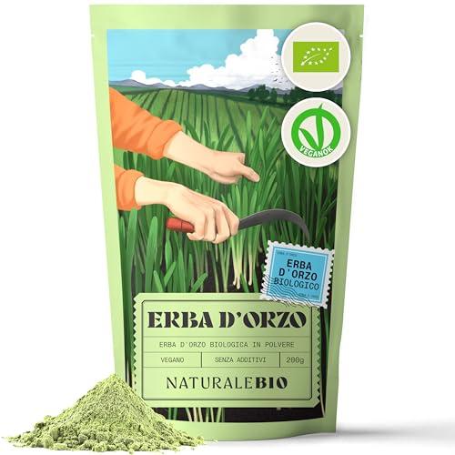 NaturaleBio Erba d’orzo in Polvere Biologica Cruda, 200g. Bio, Naturale e Pura, Coltivata in Europa, ideale per succo verde, frullati o ricette. Adatta a Vegetariani e Vegani.
