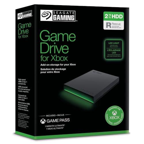Seagate Game Drive per Xbox 2TB, Hard disk esterno, USB 3.2 Gen 1, illuminazione LED RGB, Nero, Data Rescue Service (STKX2000403)