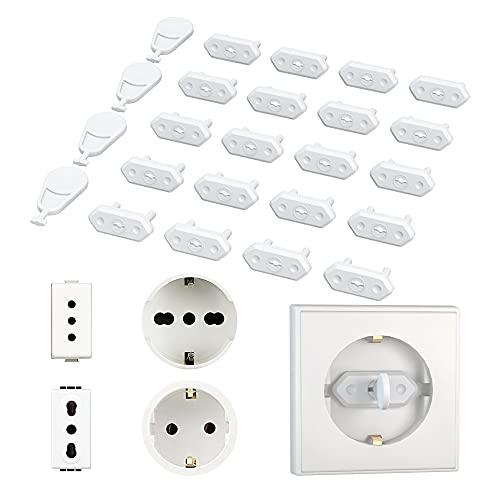 EUDEMON Coperture universali per prese, copri prese di sicurezza per bambini, protezioni per prese a prova di bambino per prevenire scosse elettriche, convenienti da usare (Bianco, 20 Pezzi)