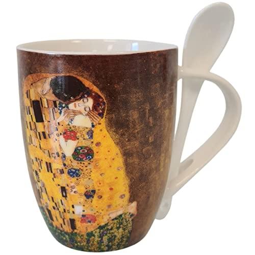 Enesco Klimt Mug le Baiser Cucchiaio Imballo Singolo, Ceramica, Multicolore, 10.5 x 8 x 1 cm