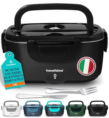 TRAVELISIMO Scaldavivande Elettrico Portatile 80W 1,5L Porta Pranzo Termico 220V/12V/24V Scalda Vivande Portatile Elettrico per Viaggio e Lavoro Portavivande Termico & Porta Pranzo Riscaldabile