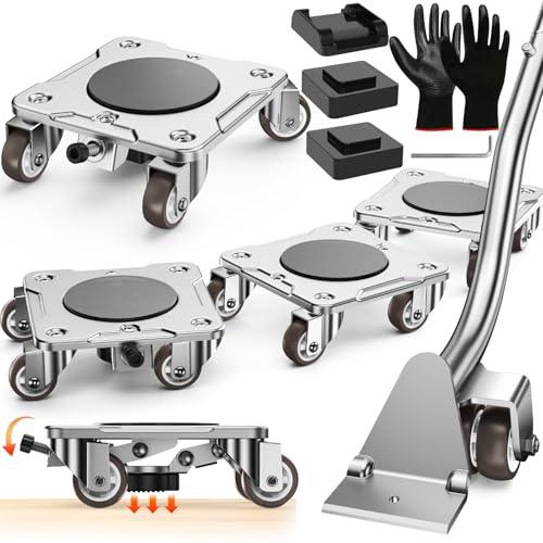 Kit Spostamento Mobili con Funzione di Parcheggio - Carrelli con Stabilizzatori, Pannello in Acciaio al Carbonio Migliorato, Portata 500kg, Collocazione Sicura a Lungo Termine di Mobili Pesanti