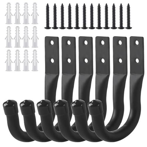 6 x Ganci da Muro per Garage, Ganci da Parete Nero, Ganci a J per Garage, Gancio Bici Muro, Ganci per Biciclette da Muro, Supporto da Parete per Appendere Organizzazione Oggetti Ingombranti Utensili
