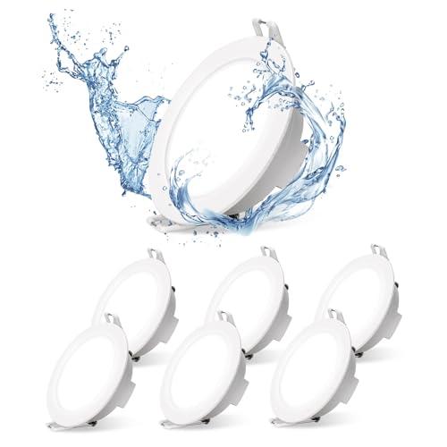 Aigostar Faretti LED da Incasso per Cartongesso, 4.8W 560LM IP65 Impermeabile, Faretto LED Incasso, Luce Bianca Fredda 6500K, Faretti Incasso Cartongesso, Diametro Foro Ø68mm, AC 220-240V, Set di 6