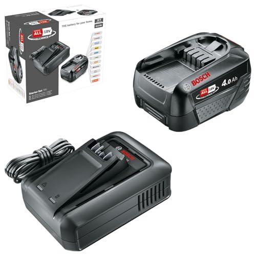Bosch batteria e caricabatteria rapido Starter Set 18V (1 batteria al litio da 4,0 Ah; 1 caricabatteria rapido; POWER FOR ALL 18V Alliance)