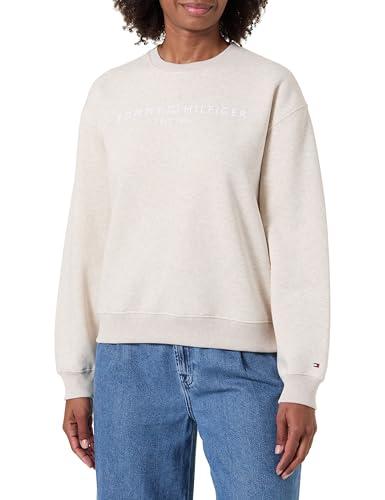 Tommy Hilfiger Felpa Donna Senza Cappuccio, Avorio (Heather Oatmilk), S