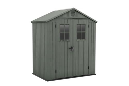 Keter Casetta da Giardino Darwin 6x4, Finitura Effetto Legno, Colore Verde Salvia, 2,2 m², 190x122x221H cm