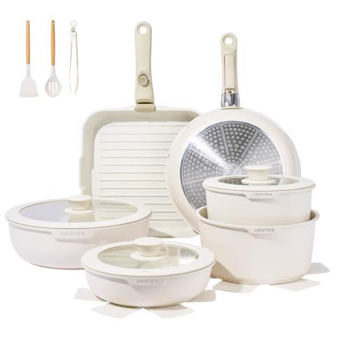 JEETEE Set Pentole Induzione 25 pezzi, Set Padelle Antiaderenti con Manici Rimovibili, Padelle 20/26cm, Padella Profonda 26cm, Casseruola 18/20cm, Padella Grill 26cm, Impilabile, Adatto ai Forni
