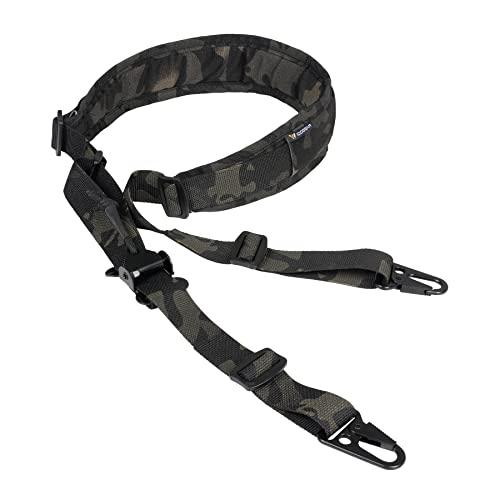 IDOGEAR Cinghia per Fucile 2 Punto fionda tradizionale imbracature Cinghia Bipunto con Regolatore di lunghezza ispessito spallacci Ganci in metallo (camo black)
