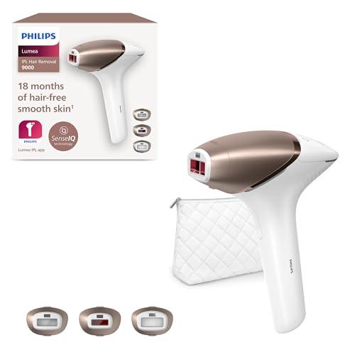 Philips Lumea 9000 Series, dispositivo di epilazione IPL, alternativa ai dispositivi di epilazione laser, SenseIQ, 3 accessori per viso, corpo e zone di precisione, con e senza filo, BRI955/00