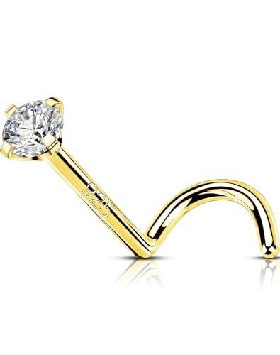 OUFER 20G Oro Piercing Naso Argento 925 Piercing Naso Nostril 7mm Nose Ring CZ Trasparente Nose Pin Piercing Nasale L/S Nose Piercing Piercing Naso Donna Naso Nostril