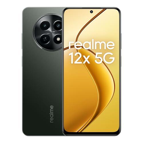 realme 12x Smartphone 5G 6+128 GB, Processore Dimensity 6100+, Fotocamera AI da 50 MP, Display Modalità Protezione Occhi 120 Hz, Batteria da 5000 mAh, Doppia SIM, Nero (Senza Adattatore)