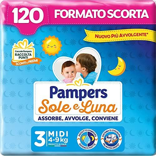 Pampers Sole e Luna Pannolini Midi, Taglia 3 (4-9 kg), 120 Pannolini