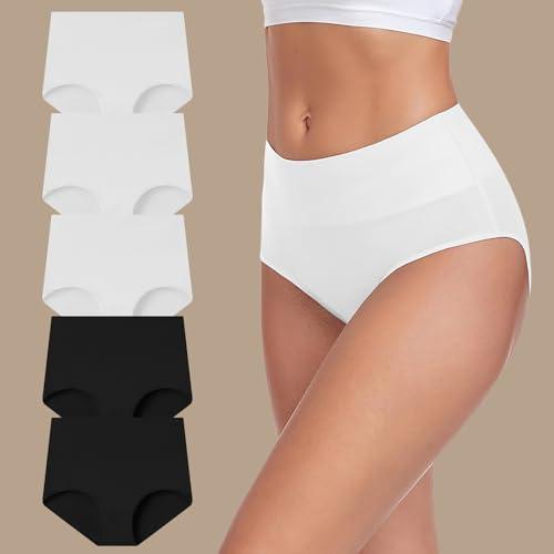 Confezione da 5 mutandine da donna a vita alta in cotone, comode mutandine a copertura completa per donna, Nero 2+bianco3, Medium