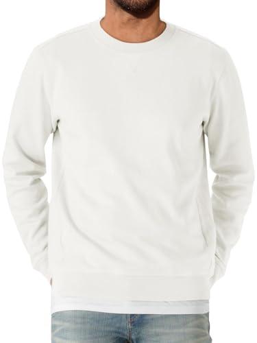 Runcati - Felpa da uomo a maniche lunghe con scollo tondo, maglione da uomo, a tinta unita, a maniche lunghe, basic, per il tempo libero, sport, top, bianco, L