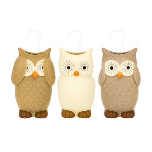 Paluplus Set 3 Evaporatori d'acqua per termosifoni in Ceramica, misura 9x4,5x17 cm, Umidificatore e gancio a S, Colore Bianco, Grigio e Beige -6386F (Gufo)