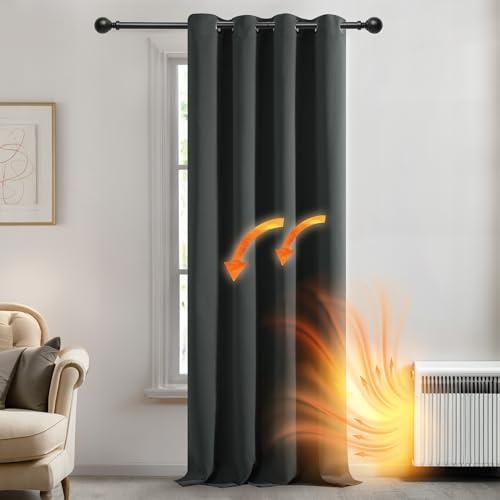 Deconovo Tenda Oscurante da Interno, Termica Isolante, Anti-Rumore, con Anelli, Ideale per Camera da Letto e Soggiorno, 140x240 CM, Grigio Scuro 1 Pezzo