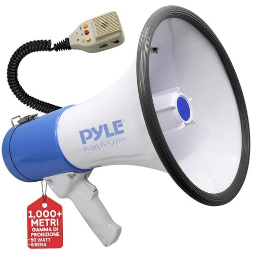 Pyle Megafono Portatile PA, Megafono Sirena Integrata 50 Watt Batteria Ricaricabile, Funzione di Registrazione 10 Sec per Sport e Sicurezza