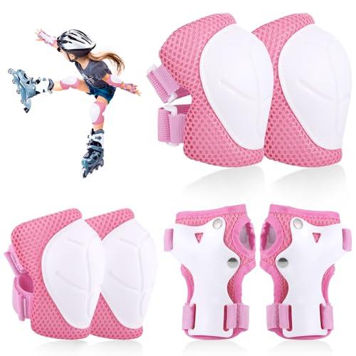 Hejo Ginocchiere Pattini Bambinia Skateboard a Rotelle, Protezioni Set per Bambini, Ginocchiere e Gomitiere Bambino, Ginocchia e Polsi, Comode e Facili da Installare, Protezioni per Skateboard (Rosa)
