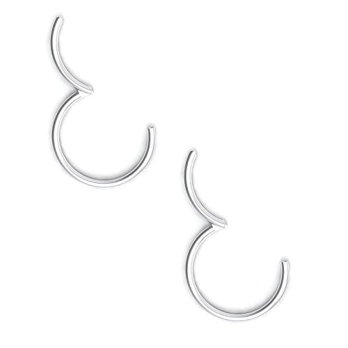 Body CAC 2 Pezzi-0.8mm×7mm Sottili Naso Orecchini Acciaio Cerchietti Chirurgici, Hinged Segment Anello Finto Nostril Septum Piercing Trago per Donne Argento
