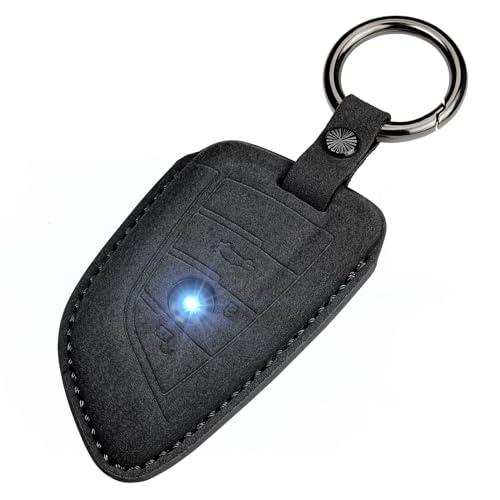 XMSCN Custodia per chiave auto B-MW, in pelle scamosciata, per 1 Serie 2 Serie 3 4 Serie 5 Serie 6 Serie X1 X2 X3 X4 X5 X5M X6 X6M GT M5 con portachiavi, Nero, Taglia unica