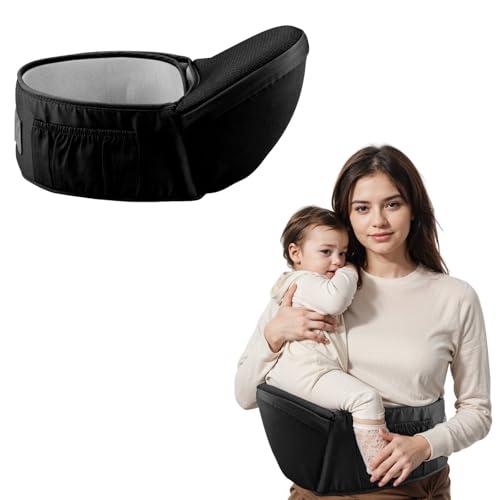 Nero Hipseat Porta Bambino con Tasche, Ergonomico Hipseat Marsupio Portantina per Bebè, Regolabile Baby Carrier Seggiolino da Anca per Bambino Baby Neonati da 0-36 Mesi