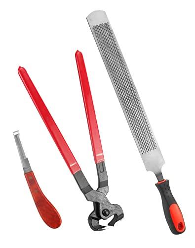 QWORK® Set di 3 Kit di Strumenti Professionali per Tagliare Gli Zoccoli da Maniscalco, Coltello per Zoccoli - tosatore per Zoccoli - raspa per Zoccoli