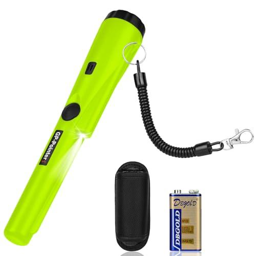 Flintronic Metal Detector, Impermeabile IP66, Detector Portatile a Scansione a 360°, con Luce LED e Batteria 9V, Indicatore LED Integrato e Luce di Allarme, per Caccia di Oro Tesoro -Verde
