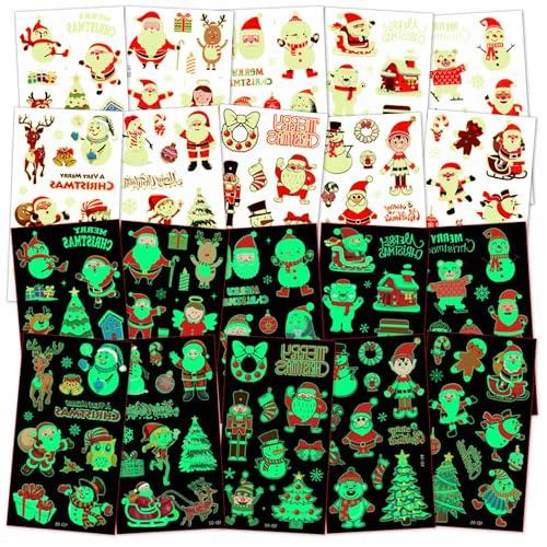ACWOO Tatuaggio Temporaneo di Natale per i Bambini, 10 Fogli Tatuaggi Temporanei Glitter di Natale per Bambini, Impermeabili finti Tatuaggi Per Festa Borsa Filler Natale Party Favors