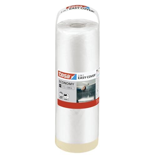 tesa Easy Cover Film ECONOMY - Telo Copritutto per Pittura 2 in 1 con Biadesivo in Carta - 17 m x 260 cm