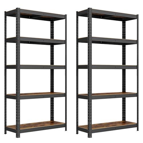 SONGMICS Set di 2 Scaffalature, 30 x 75 x 150 cm, Max Carico di 650 kg (130 kg per Ogni Ripiano), Scaffale Industriale, Ripiani Regolabili, per Soggiorno, Cucina, Marrone Vintage e Nero GLR030B02