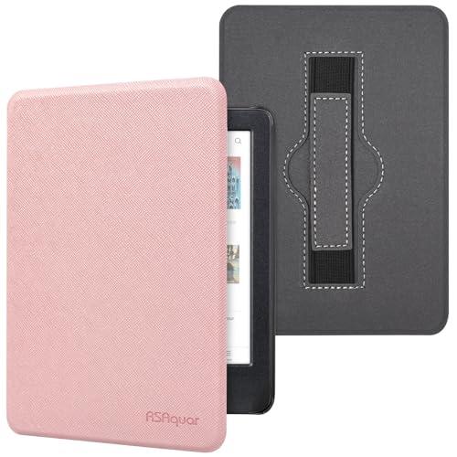 RSAquar Custodia per Kobo Clara Colour | BW | 2E, Tolino Shine Colour/Shine 5/4 con Laccio per Mano, Copertura Protettiva Sottile con Effetto di Sospensione/Risveglio Automatico - Oro rosa