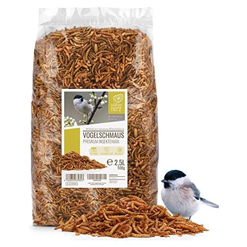 Wildtier Herz | Mangime Uccelli Adulti Selvatici – Mix di Vermi Essiccati: Vermi della Farina, Larve di Insetti Commestibili e Gammarus - Confezione da 2.5 L