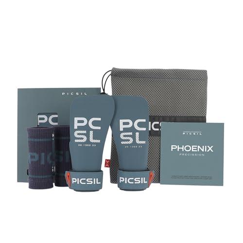 PICSIL - Paracalli Phoenix, Uso Senza Magnesio, per Barre Ruvide e Lisce, Grips con Astuccio e Polsini, Ideale per Cross Training, Ginnastica e Calistenics (Aqua, G+)