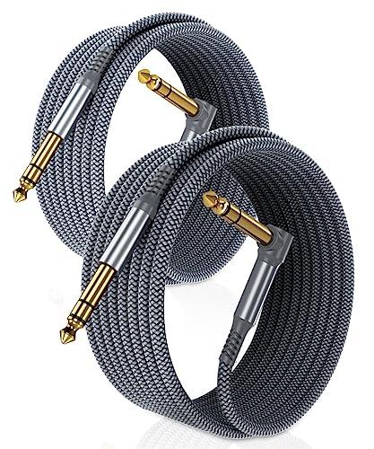 RUXELY Cavo Audio Jack Angolo Retto 6.3 mm 2M 2-Pezzi,Cavi Filo Doppio 6.35mm Maschio,Cable Guitar TRS Bilanciato 90 Gradi Angolare 1/4 Pollici per Strumenti,Chitarra Elettrica,Basso,Tastiera,Amp