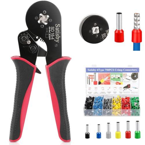 Kit Puntalini Elettrici 0.08-16mm² Set-Pinza Crimpatrice Capicorda, con 750pz Capicorda Elettrici a Crimpare, Terminali a Crimpare, Pinza Puntalini Filo Autoregolanti per Elettricista