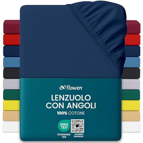 Lenzuola con Angoli Matrimoniale 160x190 cm Blu Scuro in 100% Puro Cotone per Materasso fino a 30cm Tessuto Anti-Acaro e Traspirante di Alta Qualità Morbido Durevole e Lavabile in Lavatrice